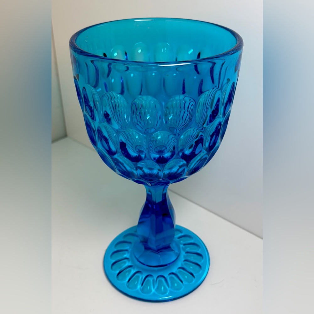 Fenton Colonial Blue Thumbprint Large Goblet Vintage Pristine Condition - Picture 7 of 8